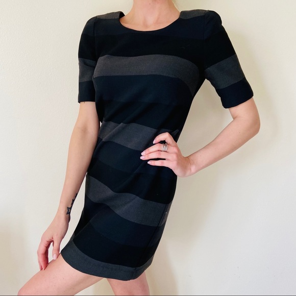 Bailey 44 Black Gray Stripe Stretch mini dress - Picture 2 of 7